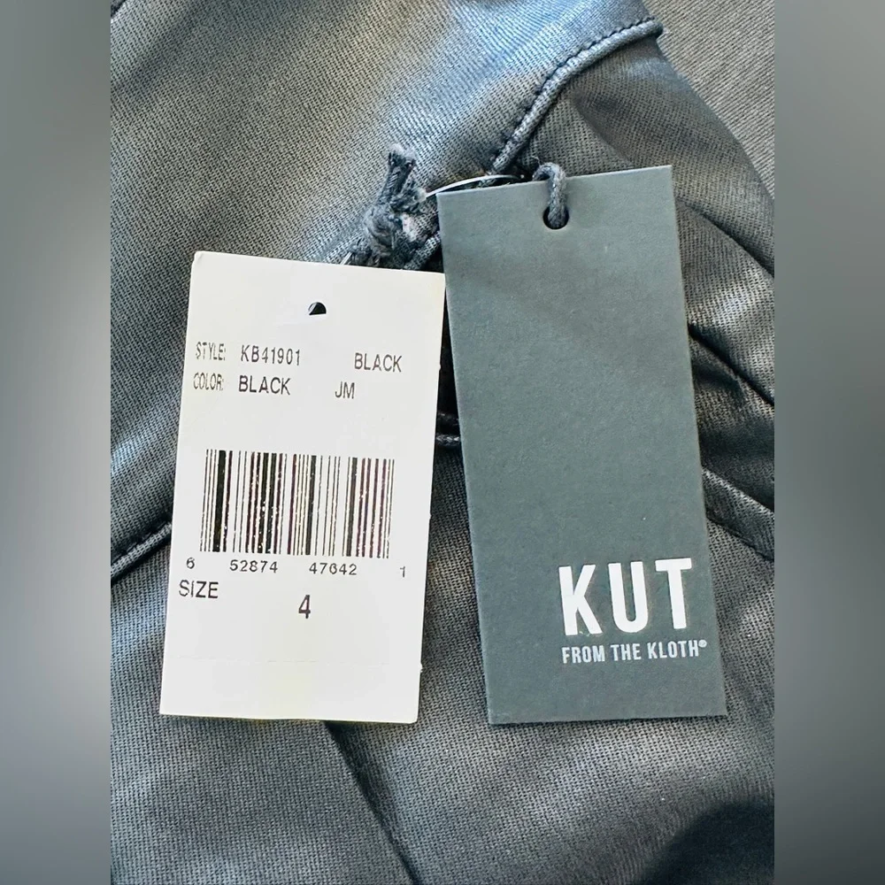 KUT from the Kloth Lessie Coated Denim High Waist Pleated Faux Leather Pants
